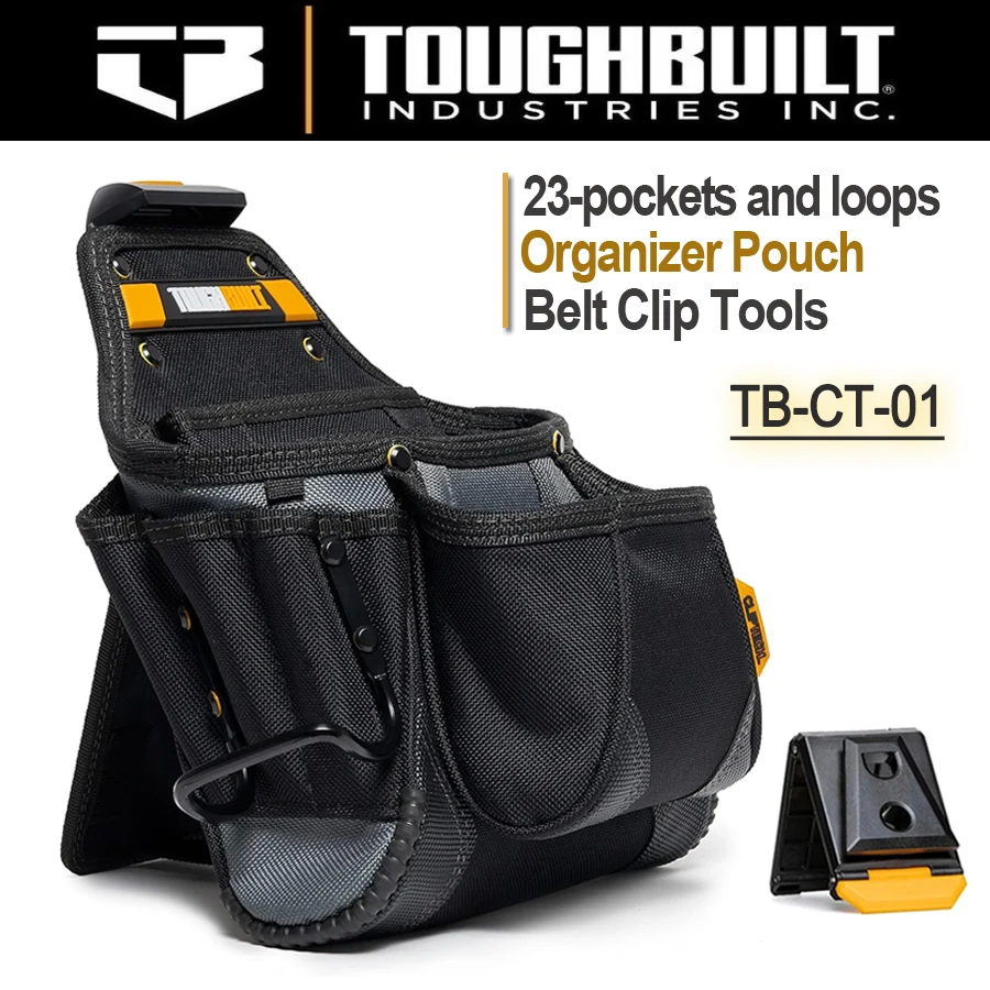 ToughBuilt TB-CT-01 Multi-Pocket Organizer Tool Pouch with ClipTech 23 Pockets and Loops Heavy Duty Belt Tool Pouch