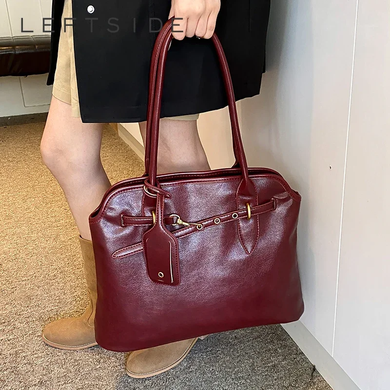 

LEFTSIDE Design Retro Big PU Leather Tote Bag for Women 2024 Winter New Y2K Retro Fashion Underarm Shoulder Bag Handbags