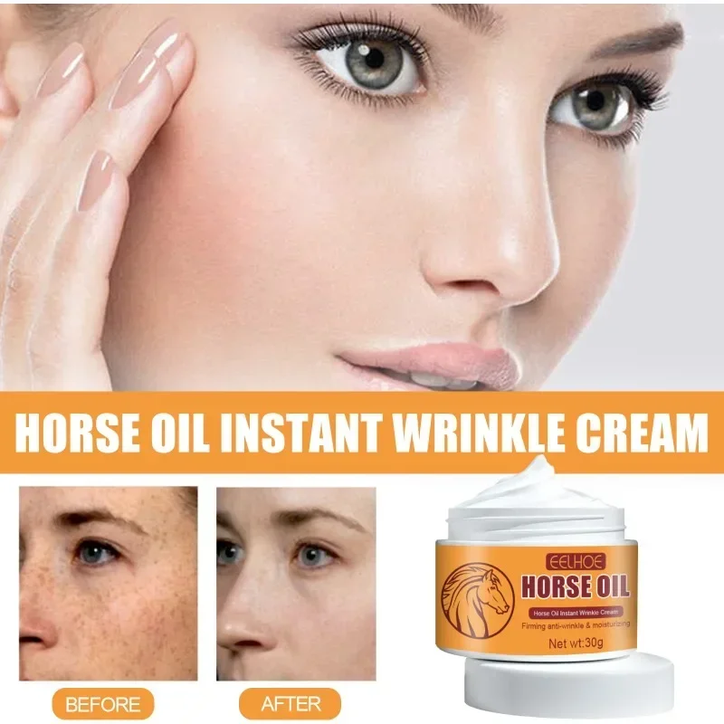 Horse oil instant anti-wrinkle cream Lift firming lighten fine lines spots remove Anti Aging brightening Facial repair Skin care