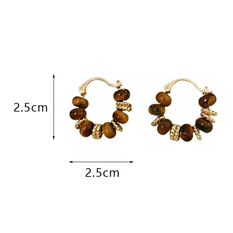FTCY Vintage Hoop Earring for Women Melard Tiger Eye Stone Brown Round Earrings for Women Leopard Print Female Jewelry