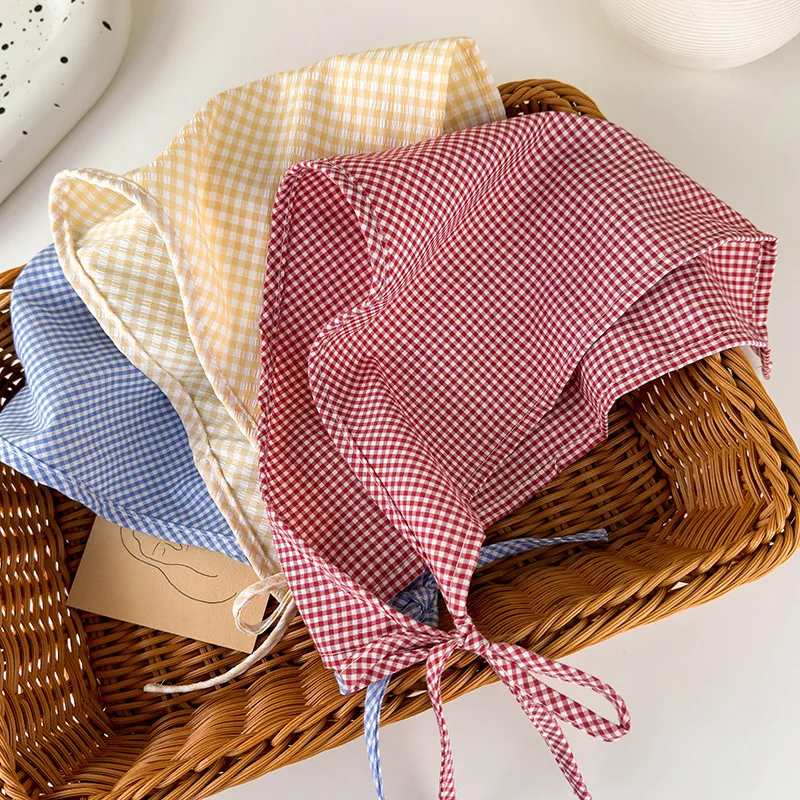 French Country-Style Checkered Headscarf for Women Decorative Triangle Scarf for Stylish Teenage Girls Hair Tying Scarf Headband image 5