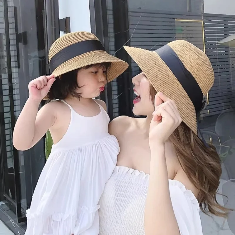 Neuer Sommer Eltern-Kind Bucket Hat Sonnenhut Damen Blumenkranz Mädchen Outdoor Strand Reise Sonnenschutz Strohhut Damenhut – Detail 1
