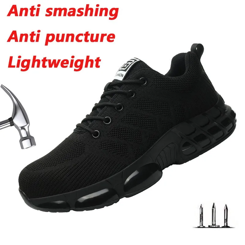 New Safety Shoes Sneakers For Men Anti Smashing Anti Piercing With Steel Toe Caps Fly Woven Lightweight Protective Work Shoes