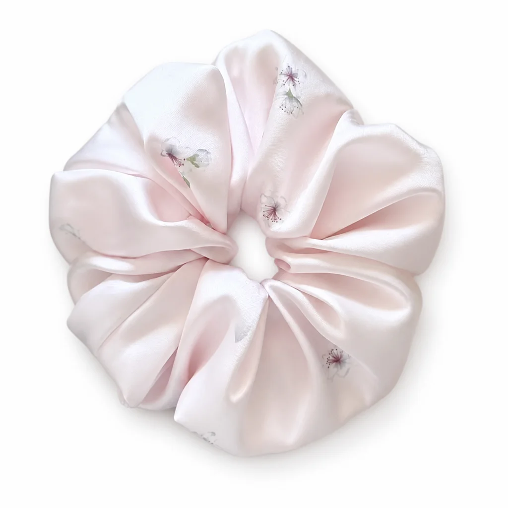 blush-white-petite-blossom-satin-like-single-layer-scrunchie-oversized-handmade-hair-tie-for-women