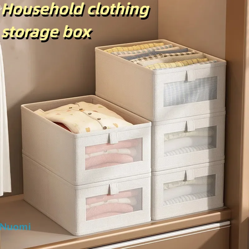 

1Pc Large Capacity clothing storage box Windowable Cotton Linen Storage Box Foldable Storage Box Drawer Clothes Organizer