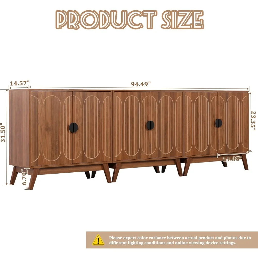 خزانة بوفيه خشبية حديثة مخددة بـ 6 أبواب مع مساحة تخزين #3