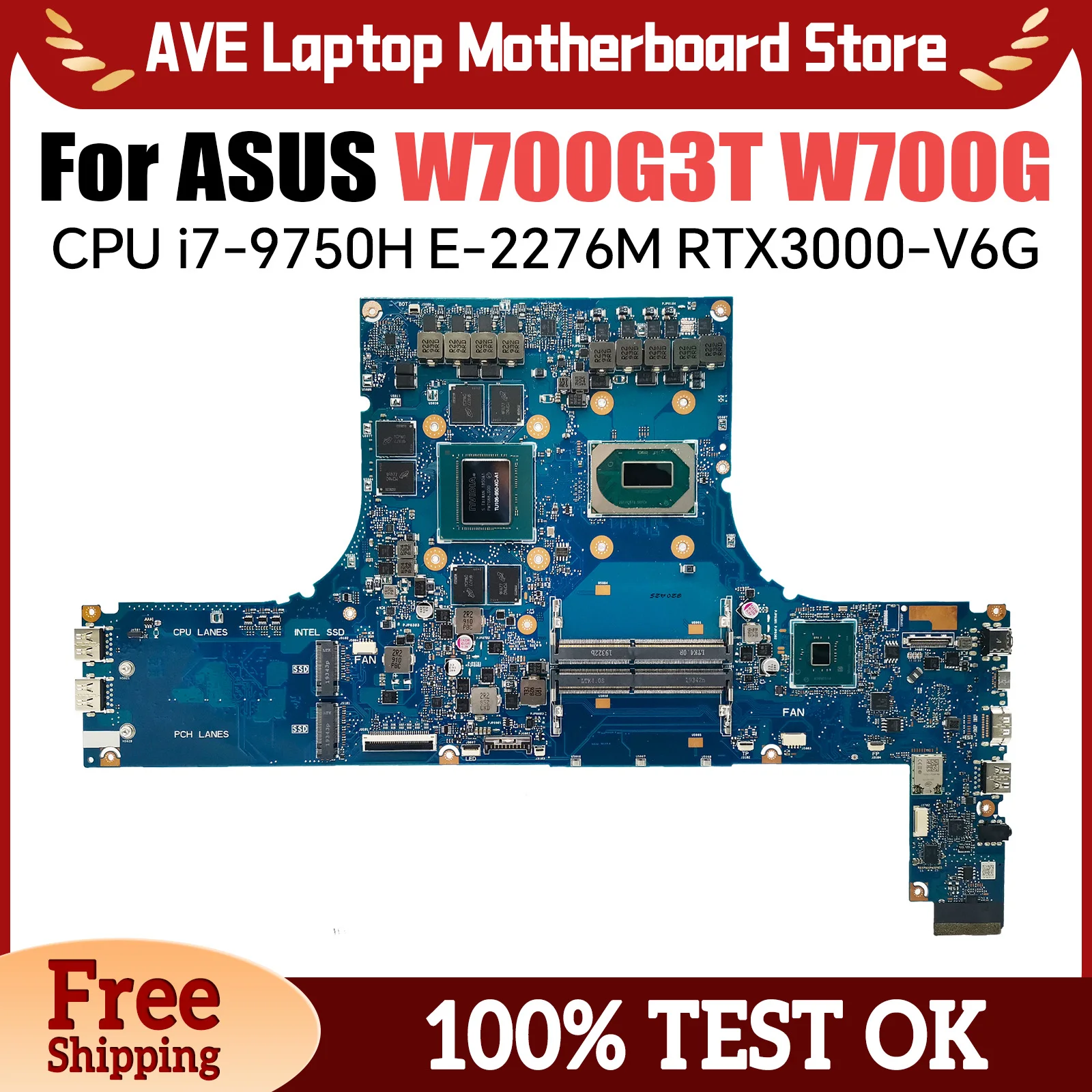 W700G3T Mainboard For ASUS ProArt StudioBook Pro 17 W700G W700G3T Laptop Motherboard with i7-9750H E-2276M CPU RTX3000-V6G