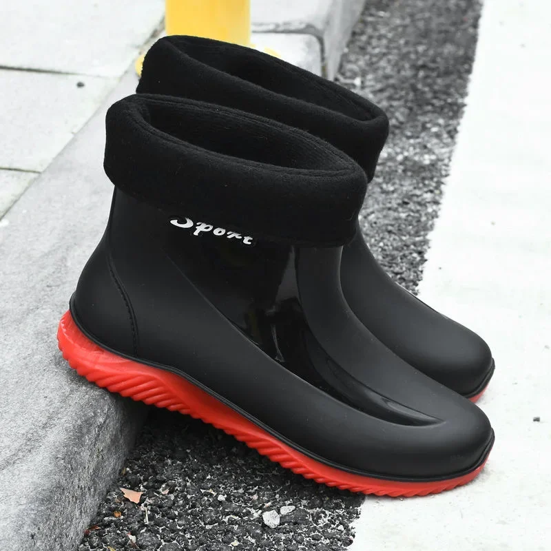 2023 New Men\'s Rain Boots Outdoor Anti Slip Waterproof Durable Rubber Shoes Car Wash Kitchen Work Shoes Winter Cotton Shoes