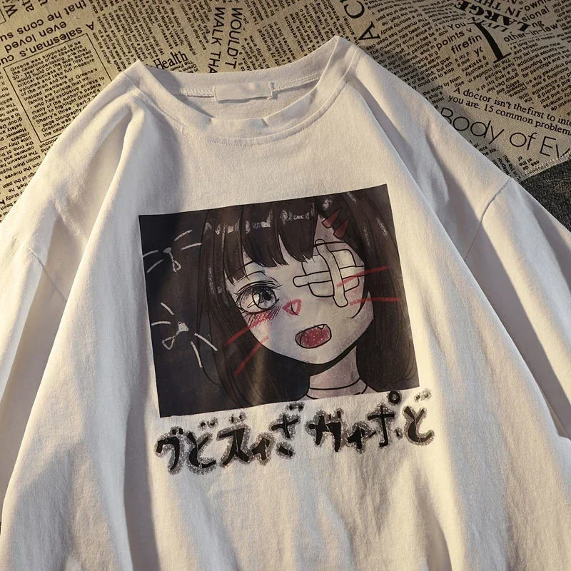 Y2k Clothes Oversized Short Sleeve T-shirt Women Men Gothic Harajuku Goblincore Aesthetic Kawaii E-girl Anime Print Streetwear