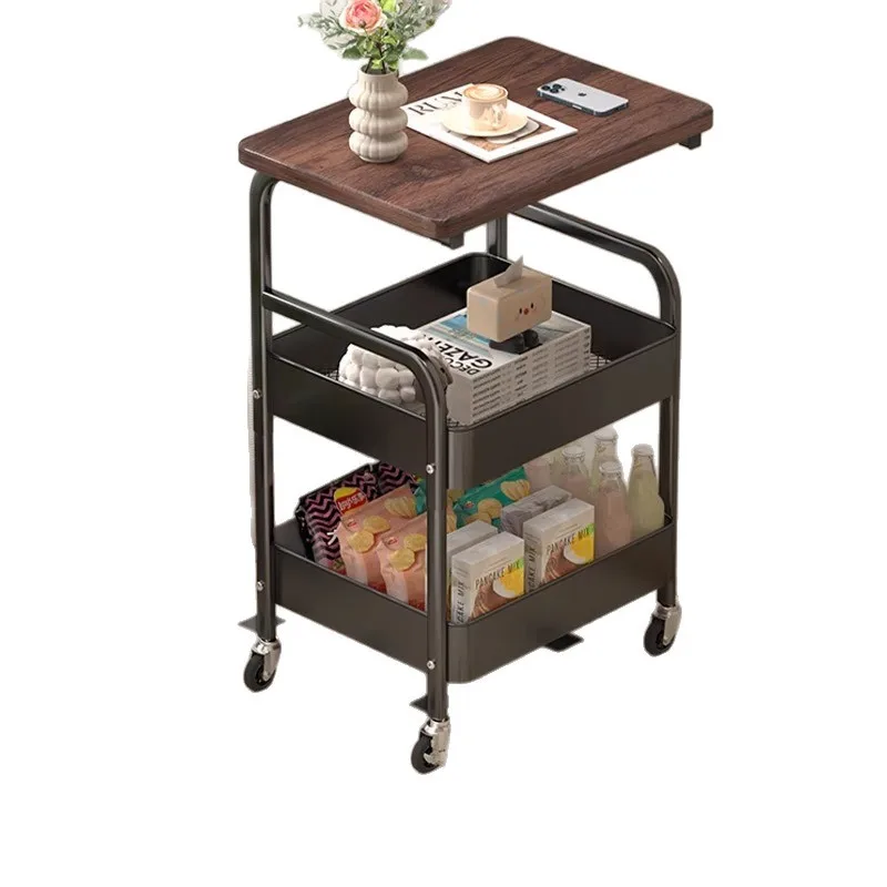 

Movable double-layer coffee table trolley living room sofa storage with wheels