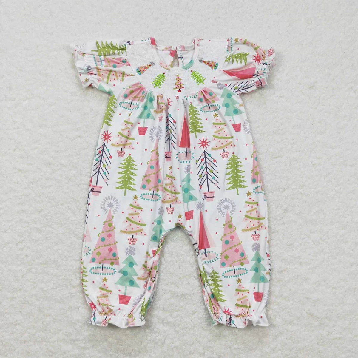 Wholesale Baby Girl Short Sleeves Christmas Clothing Toddler Embroidery Smocked Jumpsuit Kids Children Newborn Toddler Romper