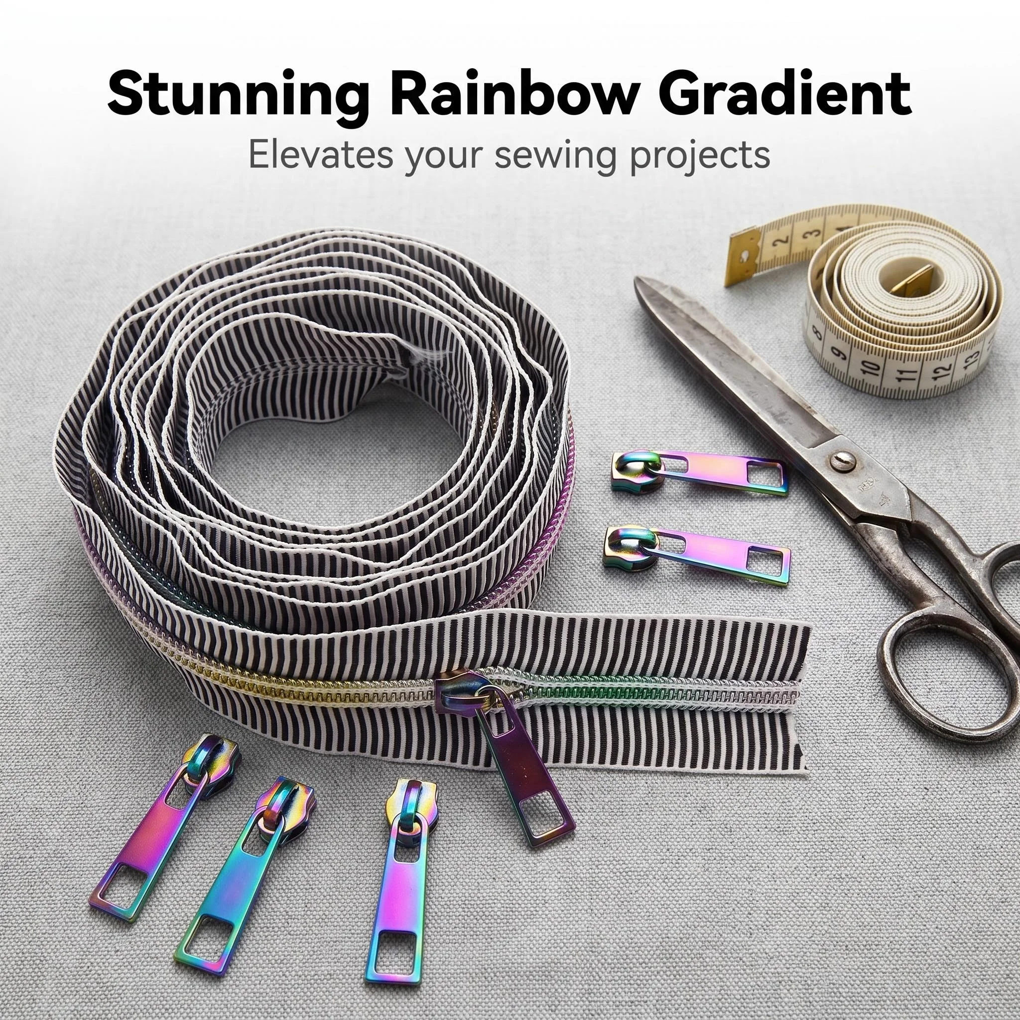 5 Yards Reißverschluss + 10 Reißverschlussenden, 5 # Gurtband-Reißverschluss, Gestreiftes Gurtband, in Verschiedenen Farben Erhältlich, Geeignet für Taschen und DIY-Projekte – Detail 2