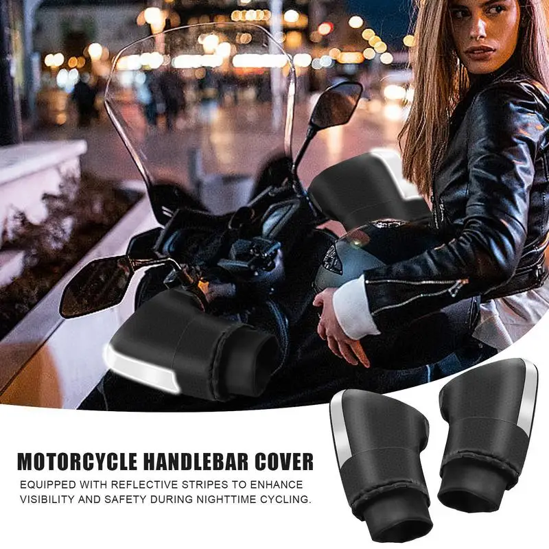 soft Motorcycle Handlebar Cover Winter Battery Bike Windshield Grip Gloves Windproof Warm Handle Thickened Reflective Strip