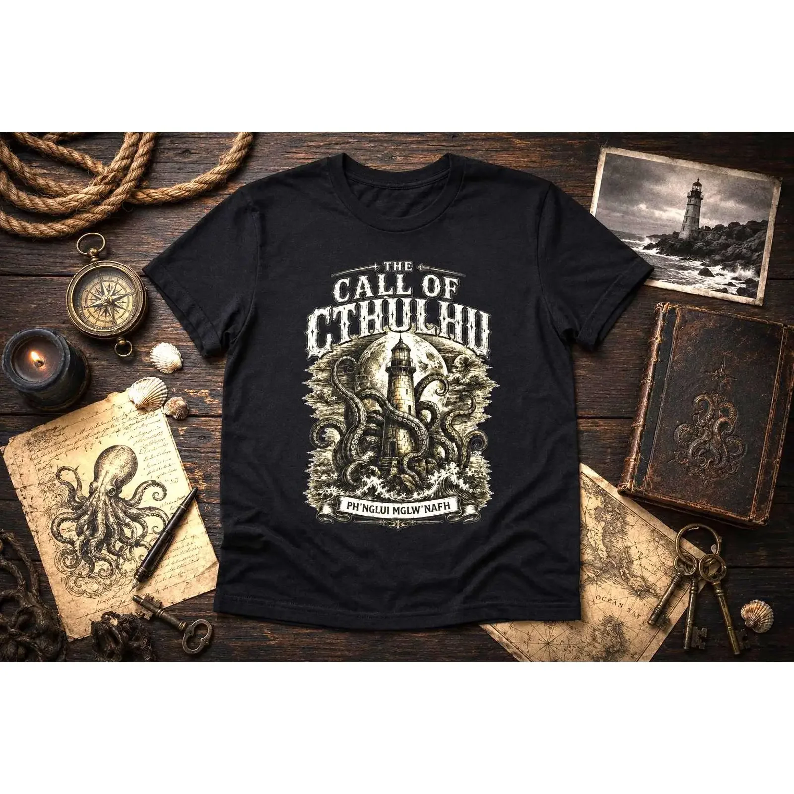 The Call of Cthulhu T Shirt Cosmic Horror Lighthouse Lovecraft Inspired Eldritch  vintage Washed Stretched Slightly