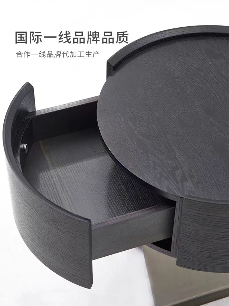 Italian minimalist cross cabinet steel plate painted solid wood round bedside table simple Nordic bedroom designer bedside table