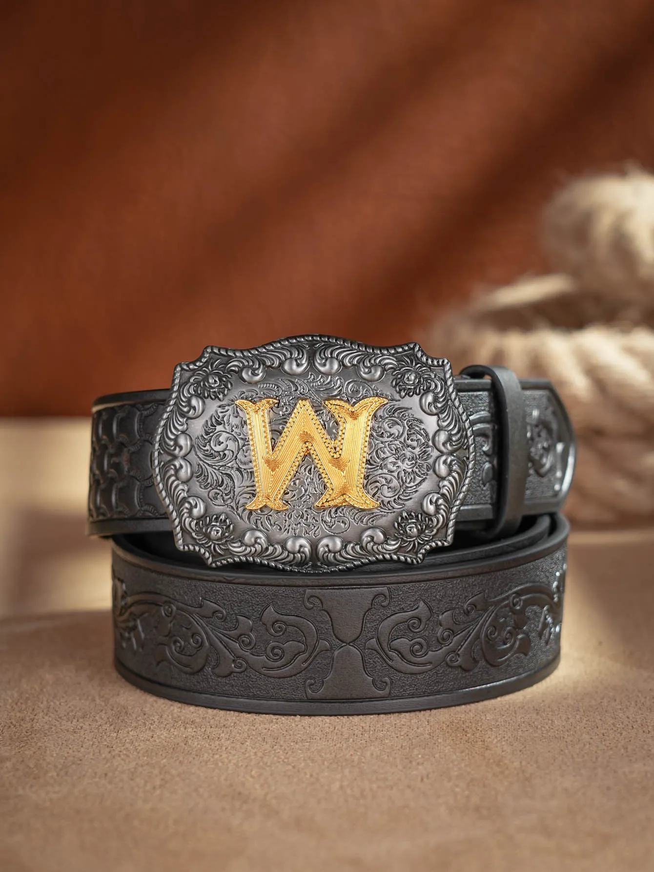 Western Cowboy PU-Ledergürtel – Herren-Hüftgurt, Stier-Dekoration, Blumenmuster, graviert für Jeans – Detail 39