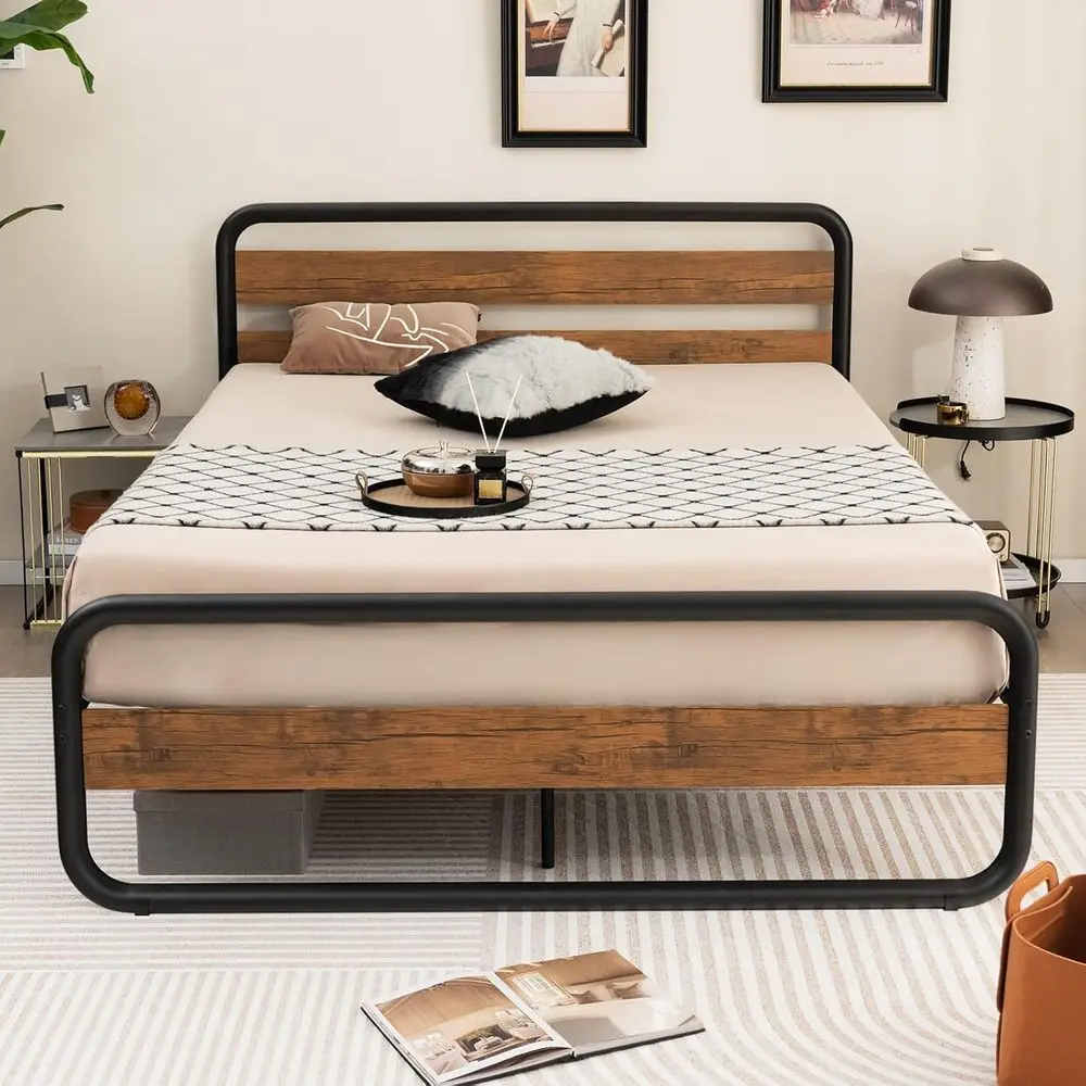 

Металлическая кровать Walnut Queen с круглыми деревянными ламелями, без пружинного блока, с местом для хранения