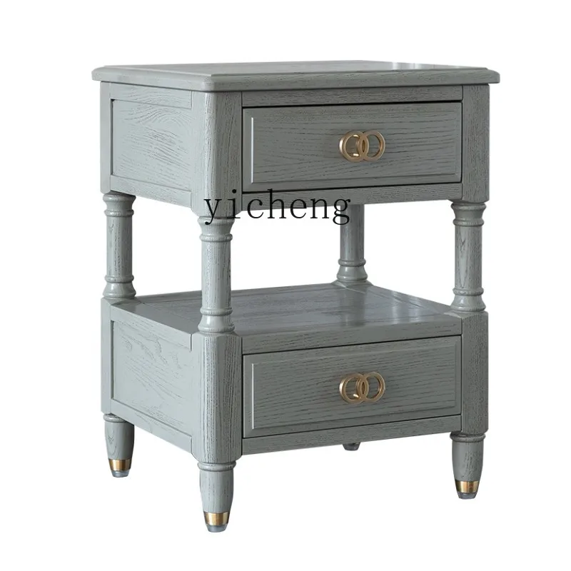 

Yy Bedside Table High-Grade Light Luxury Gray Bedside Small Cabinet Gray Solid Wood American Style