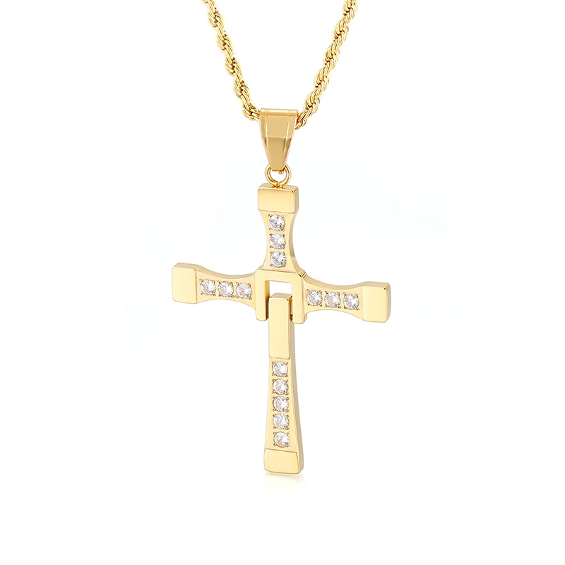 Kalen Fast and Furious Cross Pendant Necklace Stainless Steel Zircon High Quality Jewelry Men\'s Accessories Wholesale