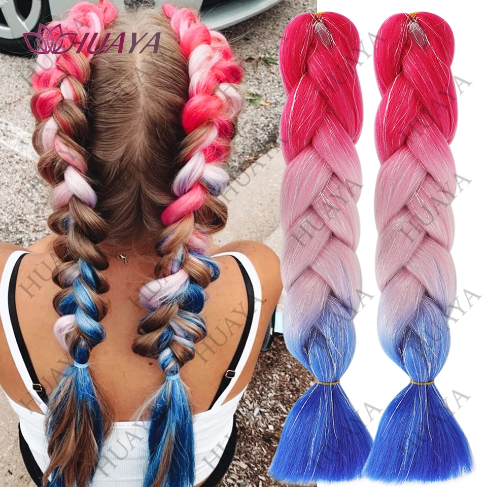 قوس قزح تجديل الشعر التمديد 24 بوصة 3 ألوان أومبير الاصطناعية مهنة جامبو جديلة في وصلات الشعر