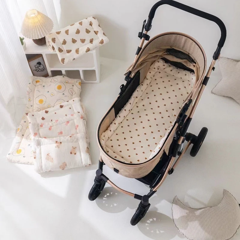 Muslin Baby Stroller Cushion Soft Baby Blanket with Dotted Backing Baby Carriage Pram Cotton-padded Mattress 40*80cm