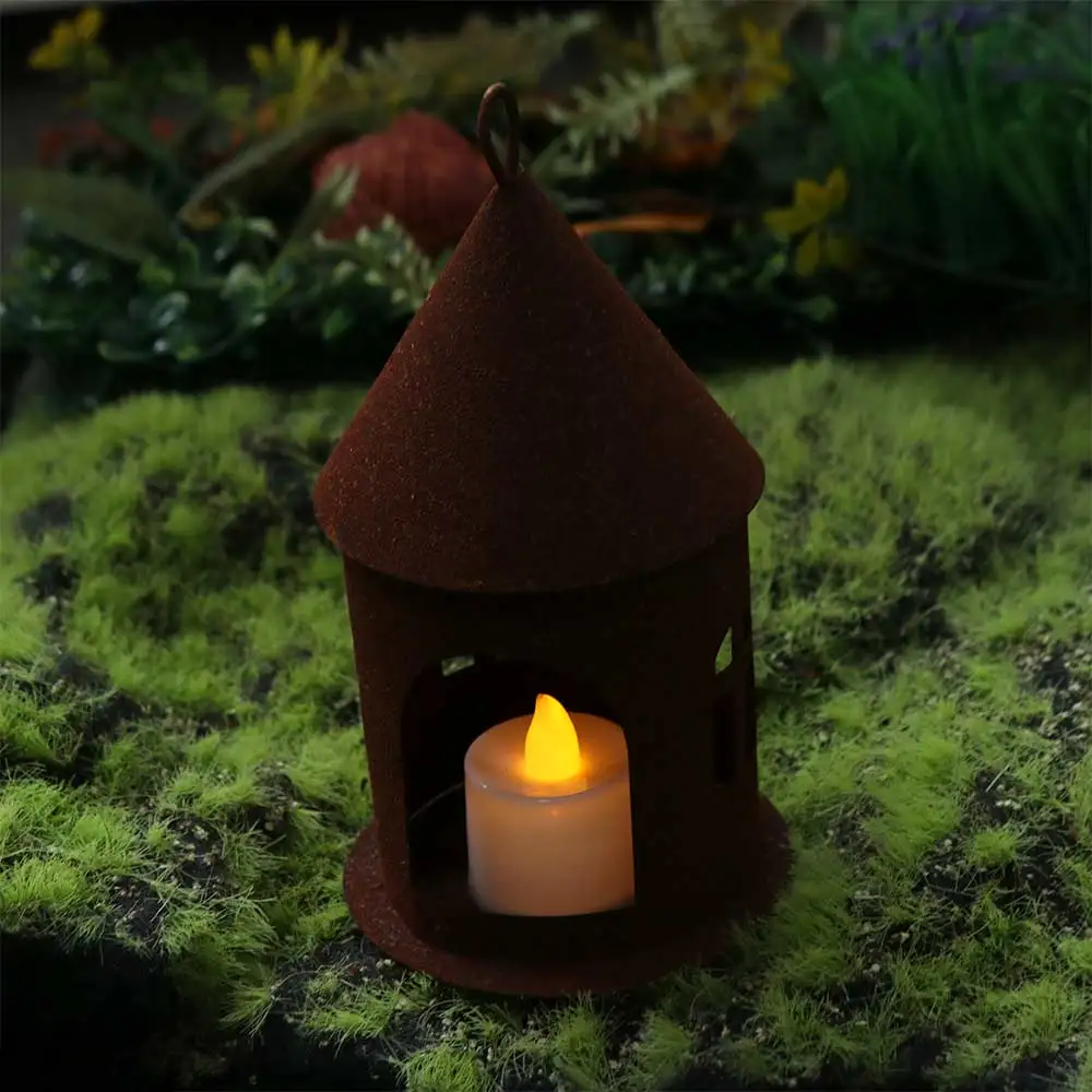 Iron Rusty Castle Candlestick Rustic Decorative Hanging Castle Candle Holder Hollow Design Castle Ornaments Living Space