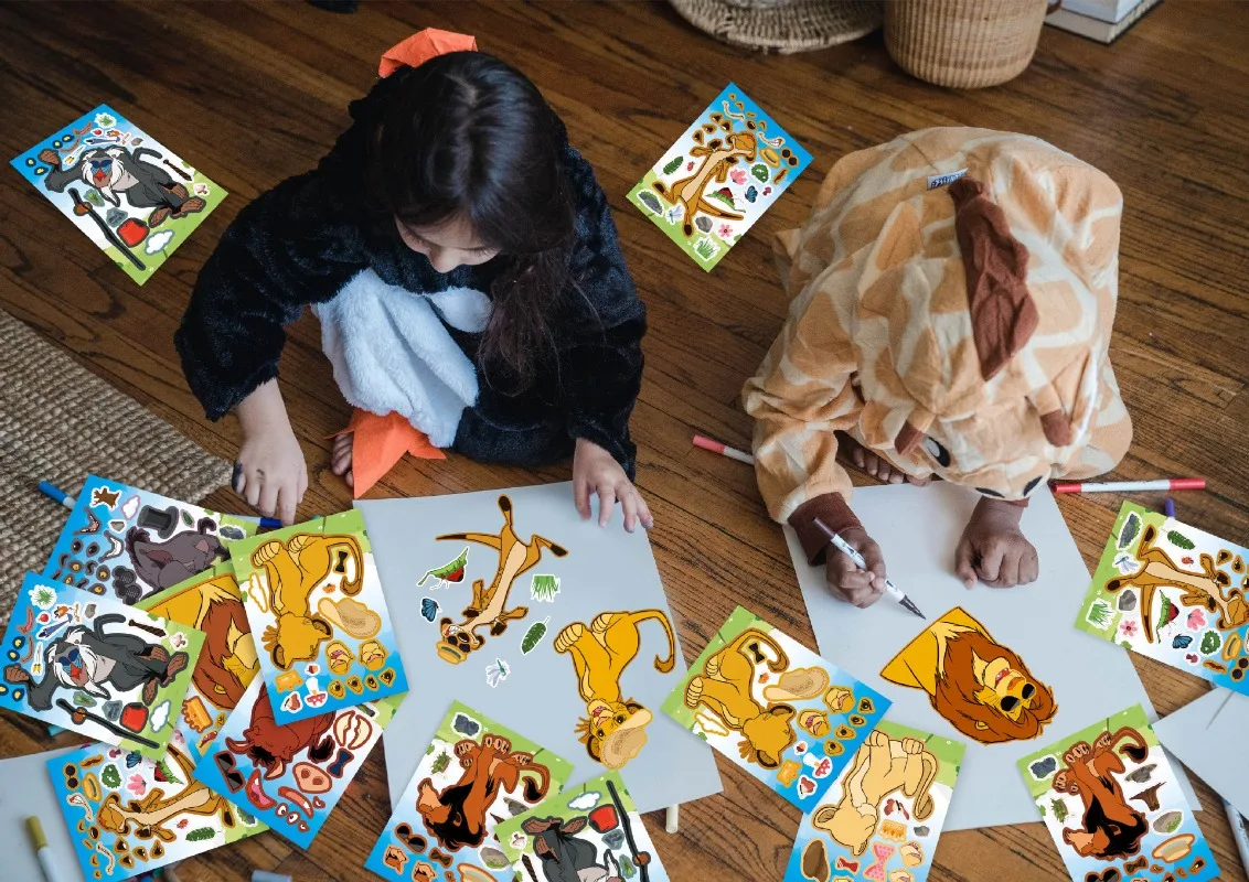 6Sheets The Lion King Anime Stickers Make-a-Face Assemble Disney Funny DIY Decal Assemble Jigsaw Children Girl Birthday Gift