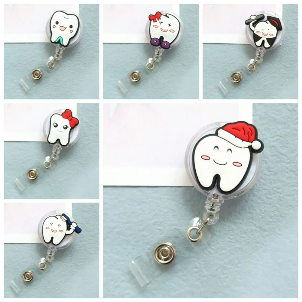 Hospital Use Dentist Teeth Badge Holder Work Card Teeth Shape Retractable Badge Reel Cartoon Cute ID Card Holder Girl Boy