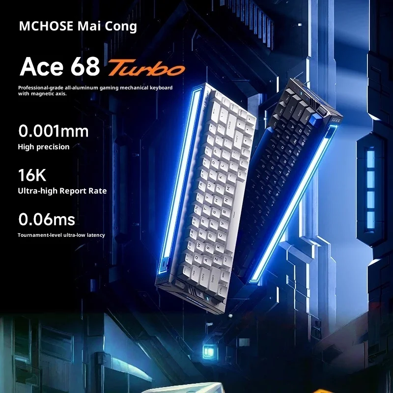 Mchose Ace 68 Turbo teclado de eje magnético de aluminio de alto rendimiento para juegos Esports dedicado 16k conexión inalámbrica de tamaño completo