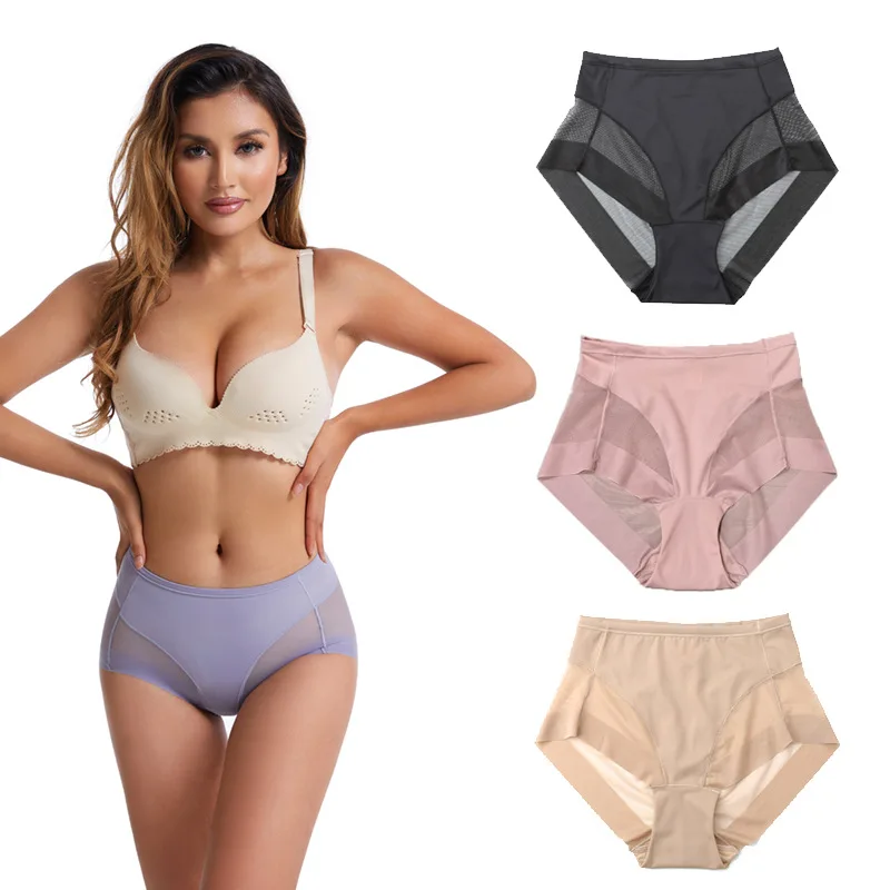 Bragas de malla transpirable para esculpir el cuerpo, pantalones de alta elasticidad y cómodos, Control de seda de hielo, ropa interior adelgazante