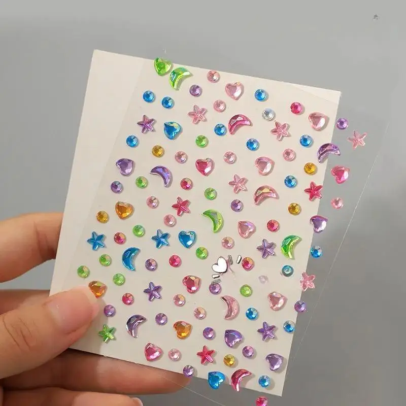 1/2pcs 3D Star Moon Heart Rhinestone Stickers Multicolor Glitter Jewels Gem Deco Sticker Aesthetic Journaling Kawaii Stationery view 5
