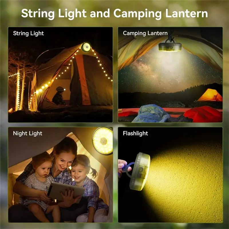 AT63-LED String Lights Camping Lantern USB Rechargeable 2 In 1 Portable Outdoor Light With 8 Lighting Modes Camping Light