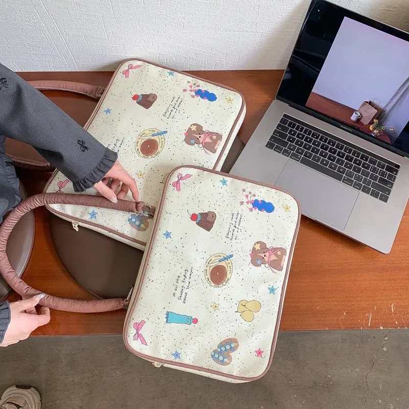 Ins Zoete Leuke Cartoon Print Laptoptas Dames Grote Capaciteit Tablet MacBook Air Pro 14 16-inch Schouder Laptoptas Notebook Tas