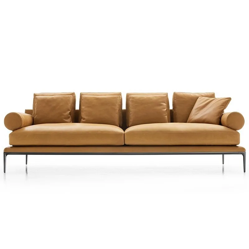 Modern designer Italian minimalist light luxury straight row three-person sofa