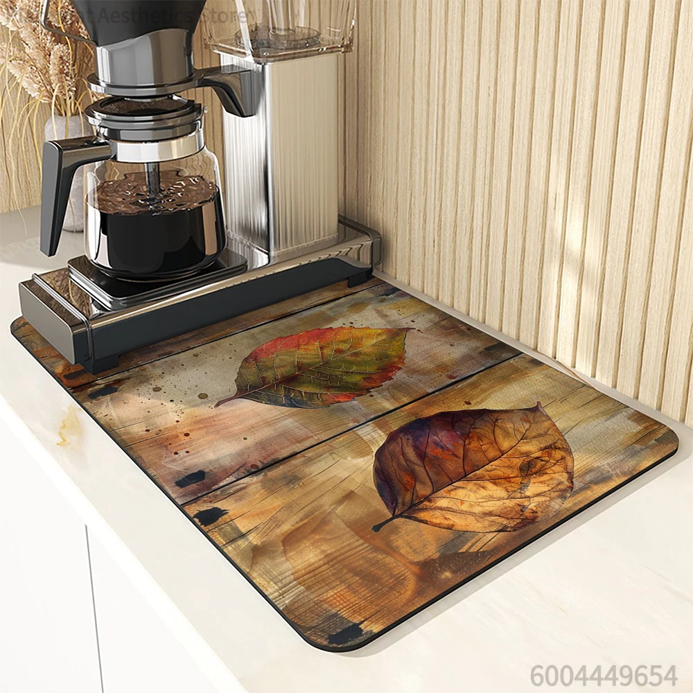 Large Kitchen Absorbent Mat Autumn Maple Antiskid Draining Coffee Dish Drying Mat Quick Dry Bathroom Drain Pad Tableware Mat