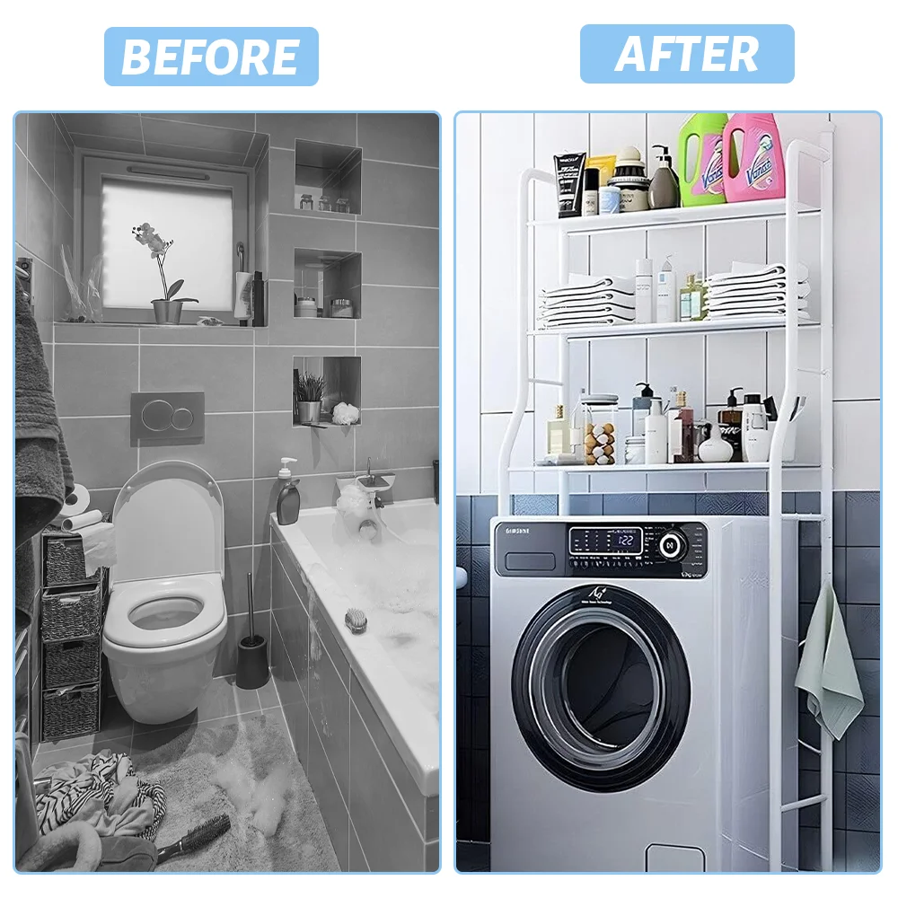 3-stufiges Badezimmer-Aufbewahrungsregal für Waschmaschinen, Toilettenregal aus Metall über dem Toilettensitz, Badezimmer-Aufbewahrungsplattform – Detail 10