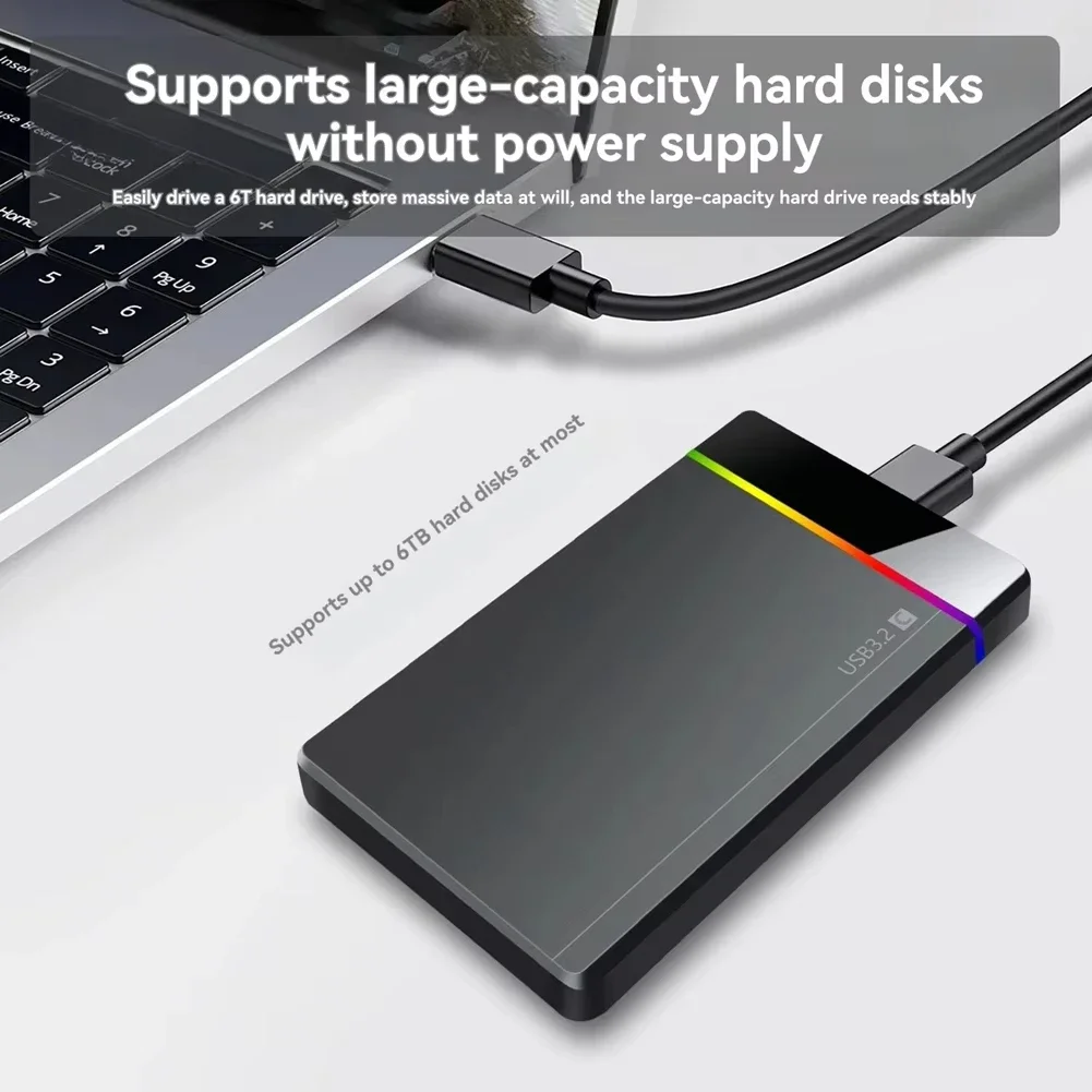 KEBIDUMEI 2.5-inch Hard Disk SSD HDD Enclosure USB 3.2 5Gbps Notebook Solid State Mechanical Type C RGB Mobile Hard Disk Box