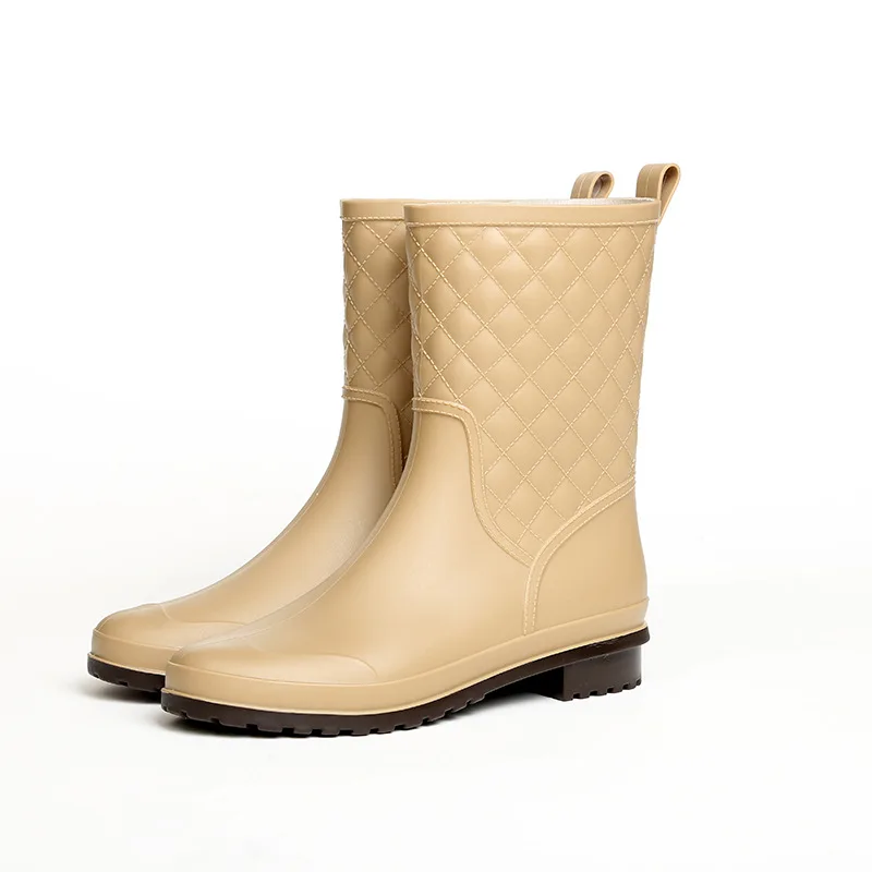 Xadrez casual botas femininas novos sapatos de chuva moda meados de bezerro botas de chuva mulher deslizamento-em meados de tubo adulto botas de chuva senhoras