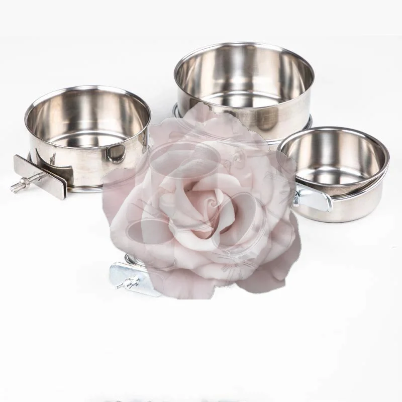 Popular Hanging Pet Bird Cage Stainless Steel Rust Proof Food Water Bowl with Clamp for Finch Canary Outdoor Travel Use