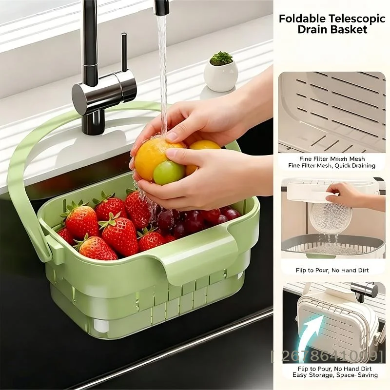 ⚑Hangable Kitchen Sink Drain Basket Detachable Filter Easy Residue Pouring For Draining Vegetables Pasta Food Scraps