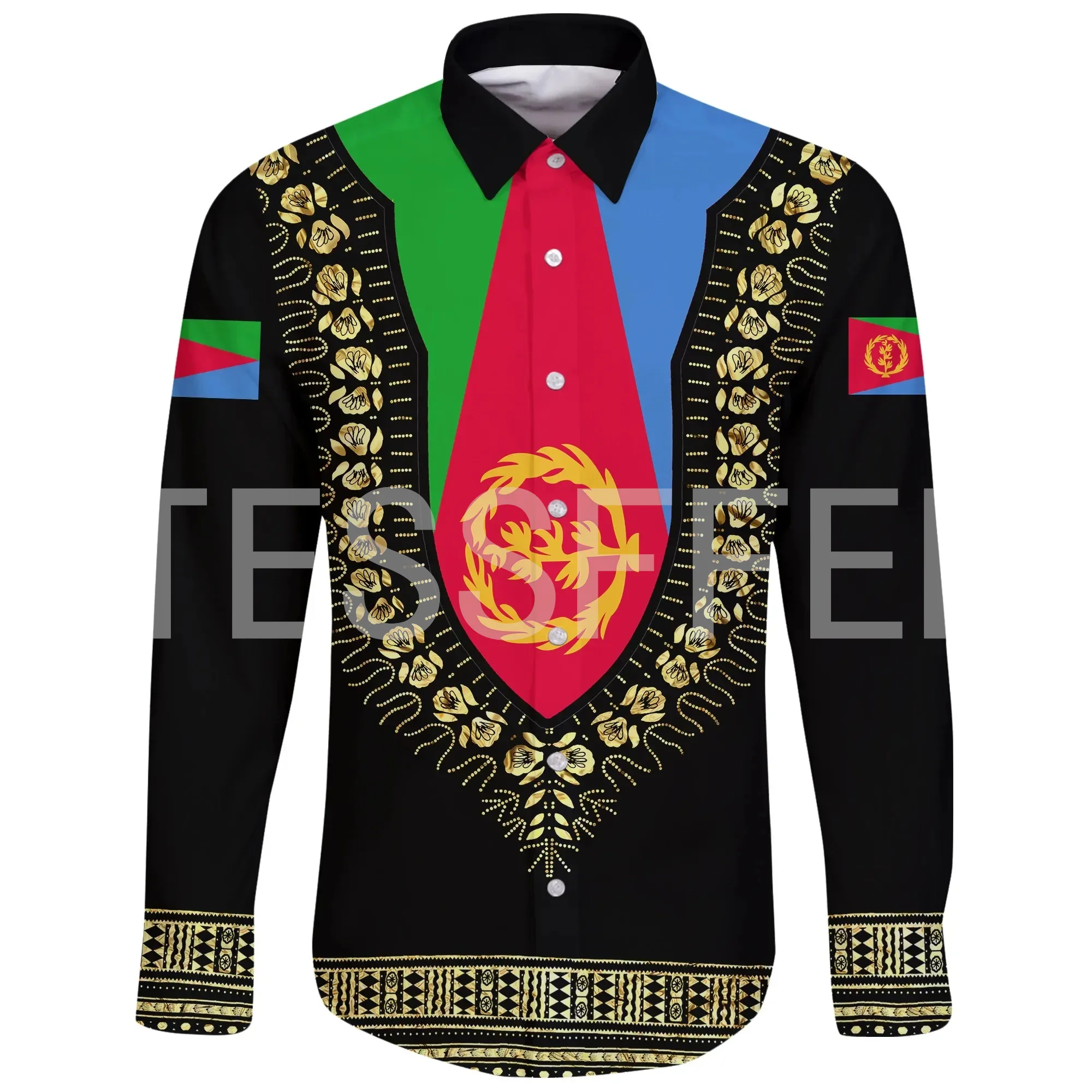 

Black History Africa Country Tigray Eritrea Ethiopia Vintage Casual Harajuku Button Collar Shirts 3DPrint Summer Long Sleeves X2