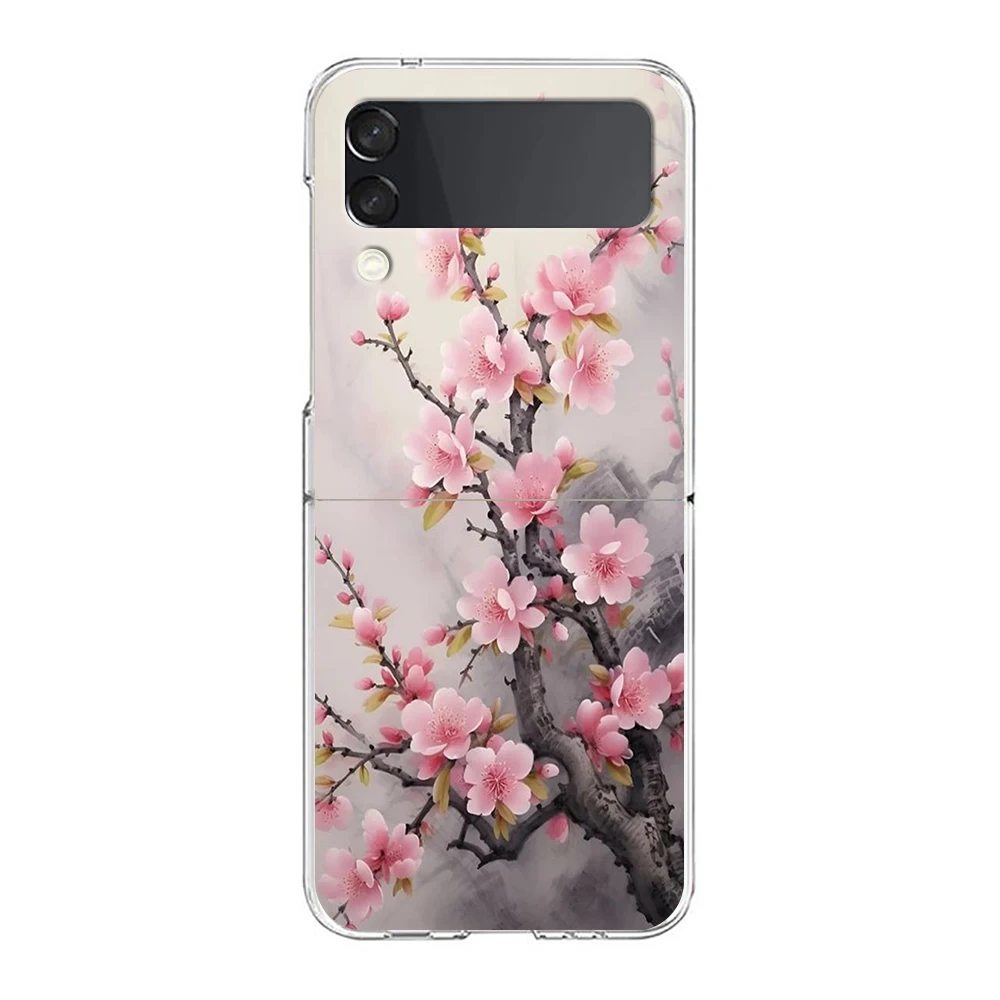 Cherry Blossom Tree Phone Case For Samsung Galaxy Z Flip 3 4 5 Hard Folding Clear PC Bumper For Samsung Z Flip3 Back Cover