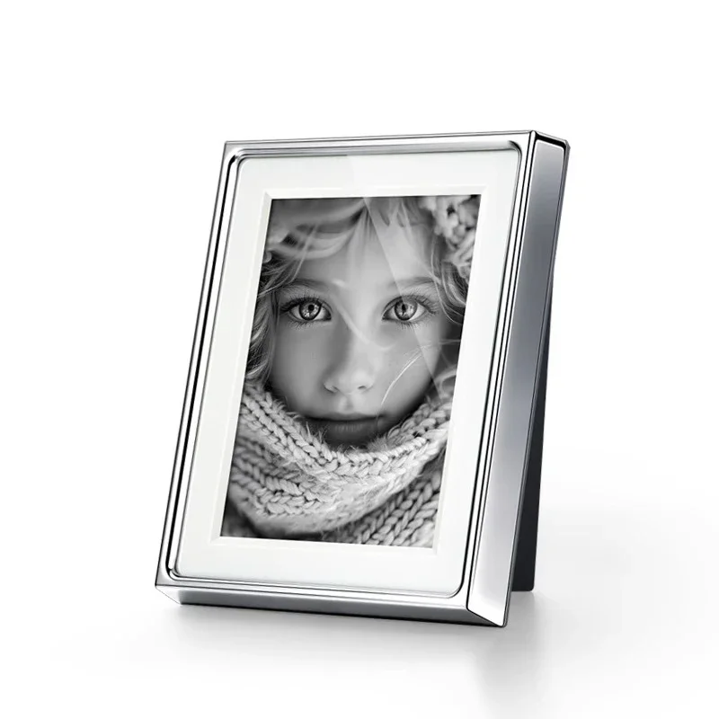 Stainless Steel Picture Frame, Magnetic Photo Frame with Glass Panel, Luxury Accessory, 7 x 9 inch for Desktop Home Decoration