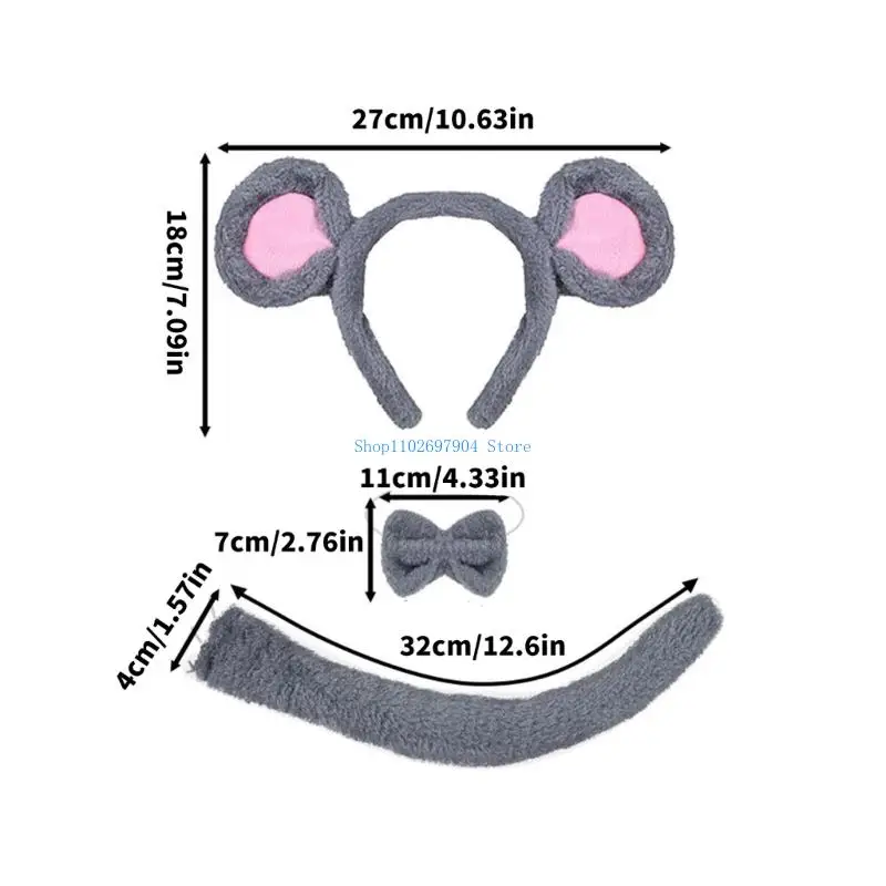 N7YF 2/4/6 マウスコスチュームアクセサリーセットマウス耳カチューシャテールメガネボウタイアクセサリーキット子供動物マウス衣装