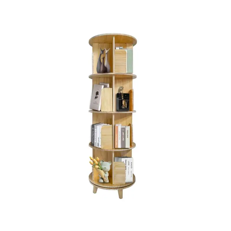 360° Rotating Bookcase Display Rack Pine Wood Bookshelf - Multi-Level Storage for Books and Decor