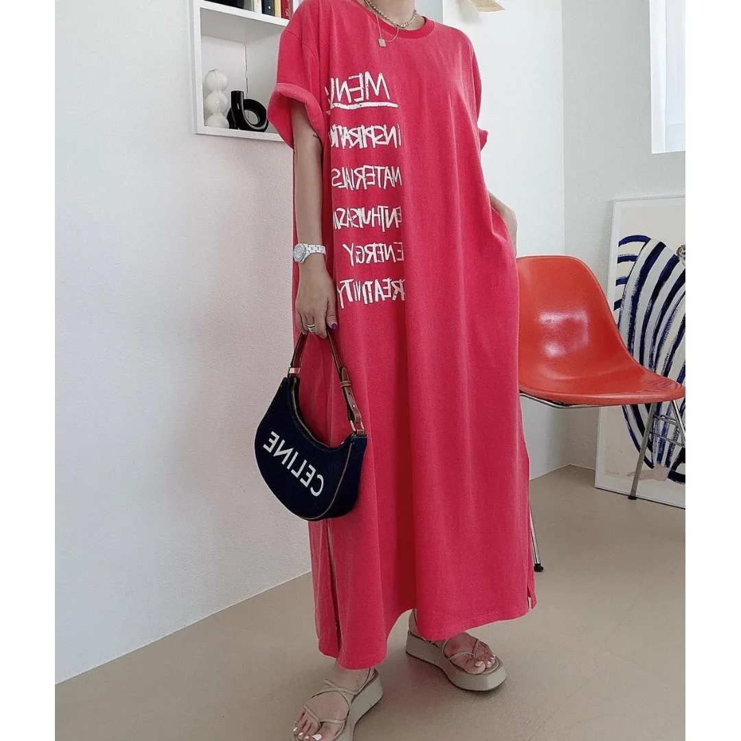 Chic été nouveau ample grande taille paresseux décontracté Dr rond Ne imprimé ort Sve t-shirt Dr coton a-ligne jupe Sle