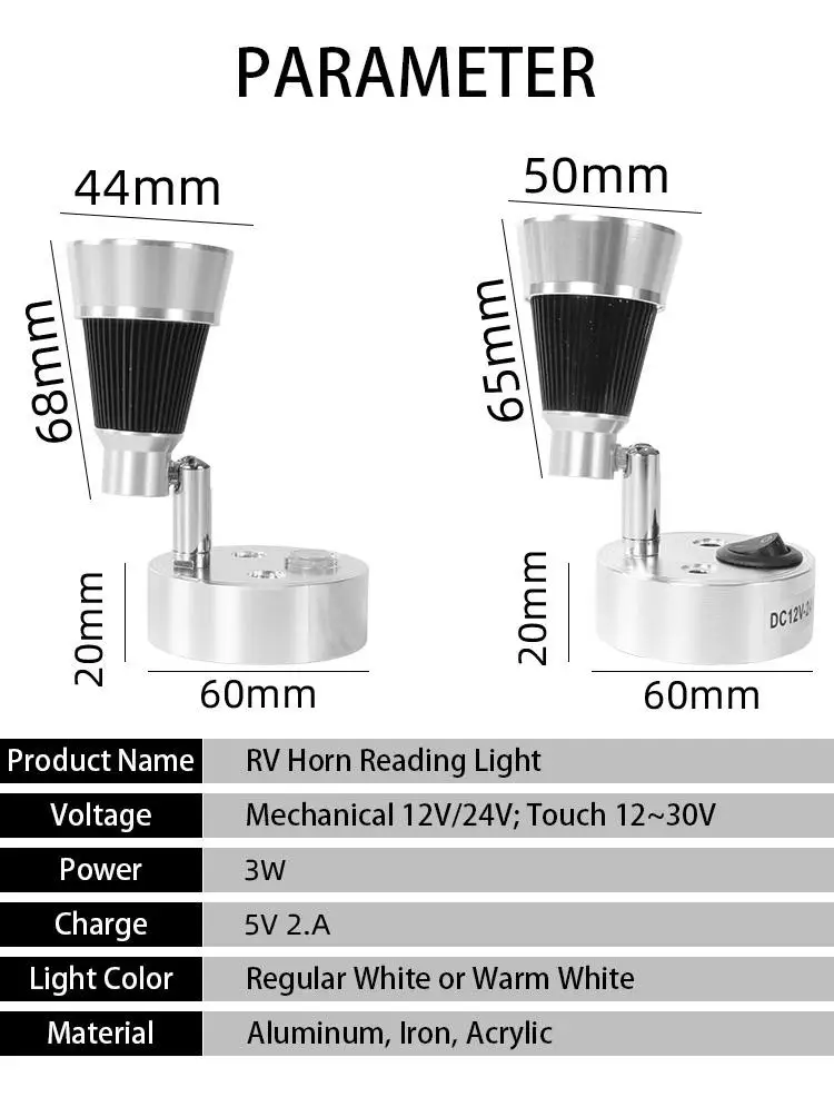 ضوء 12 فولت صمام ثنائي باعث للضوء القراءة RV عكس الضوء القراءة الخفيفة مع شاحن USB للإضاءة الداخلية مقطورة معدات التخييم البحرية