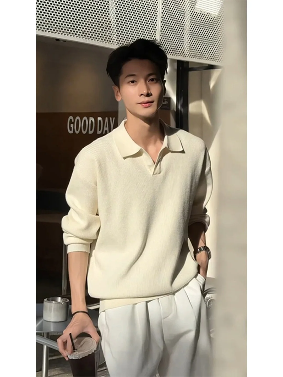 

Korean Sle Men's V-Ne Sweater Autumn Winter Faion Versatile Outerwear Wheat Color Knitted Top Trendy Loose Fit Regular ...