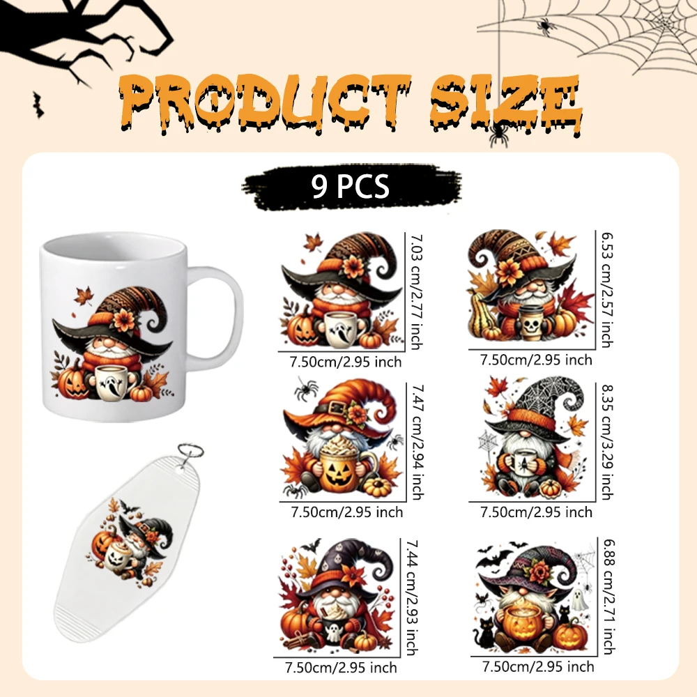 9 Spider web Halloween UV DTF decals, residue-free for wardrobes, drawers, headboards & frames