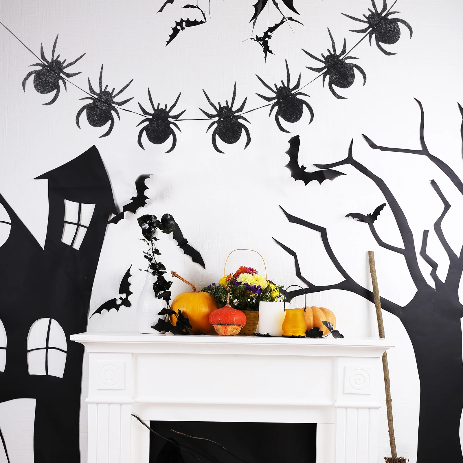 لافتة حفلات الهالوين، لافتة لباد العنكبوت، زينة معلقة على شكل عنكبوت أسود، تصميم إبداعي، صناعة متقنة، حديقة المنزل